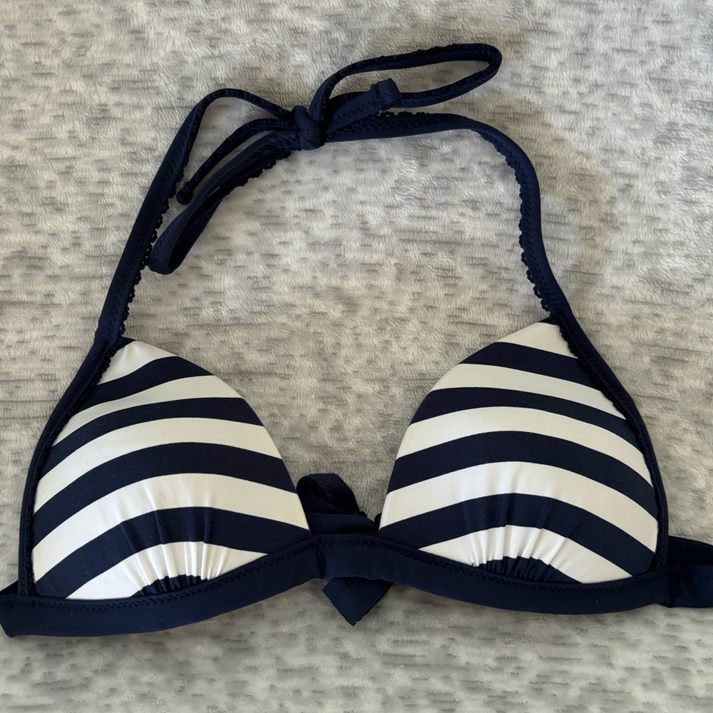 A very nice navy and white small bikini top